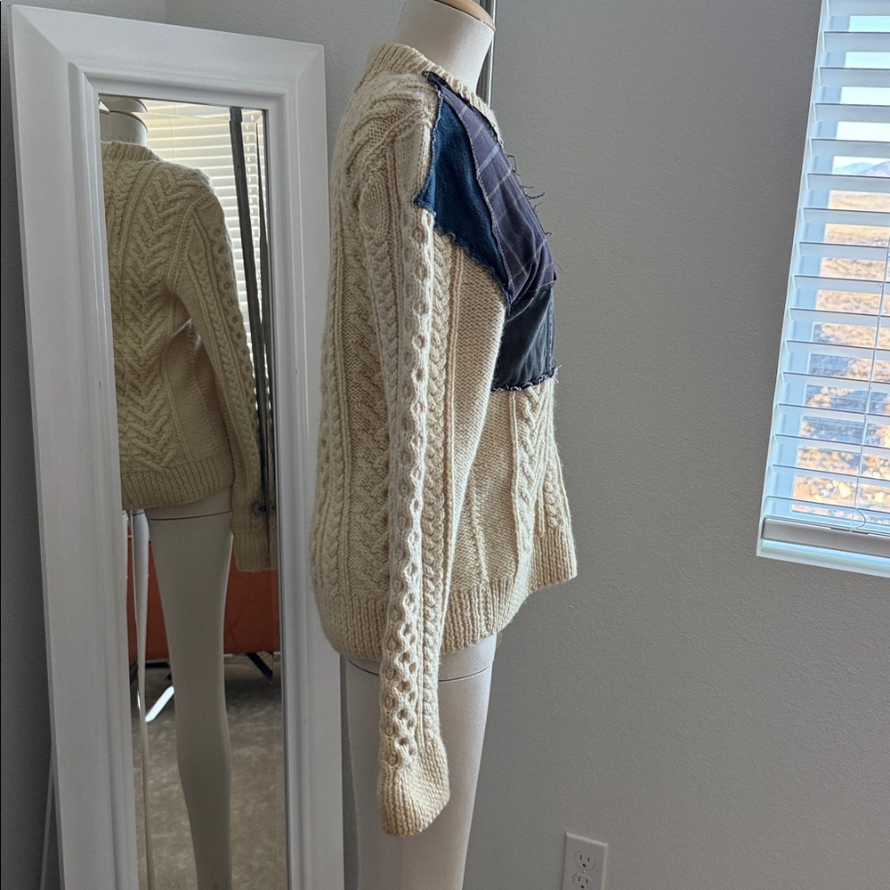 Cream Cable Knit Sweater With Patchwork Detail - image 3